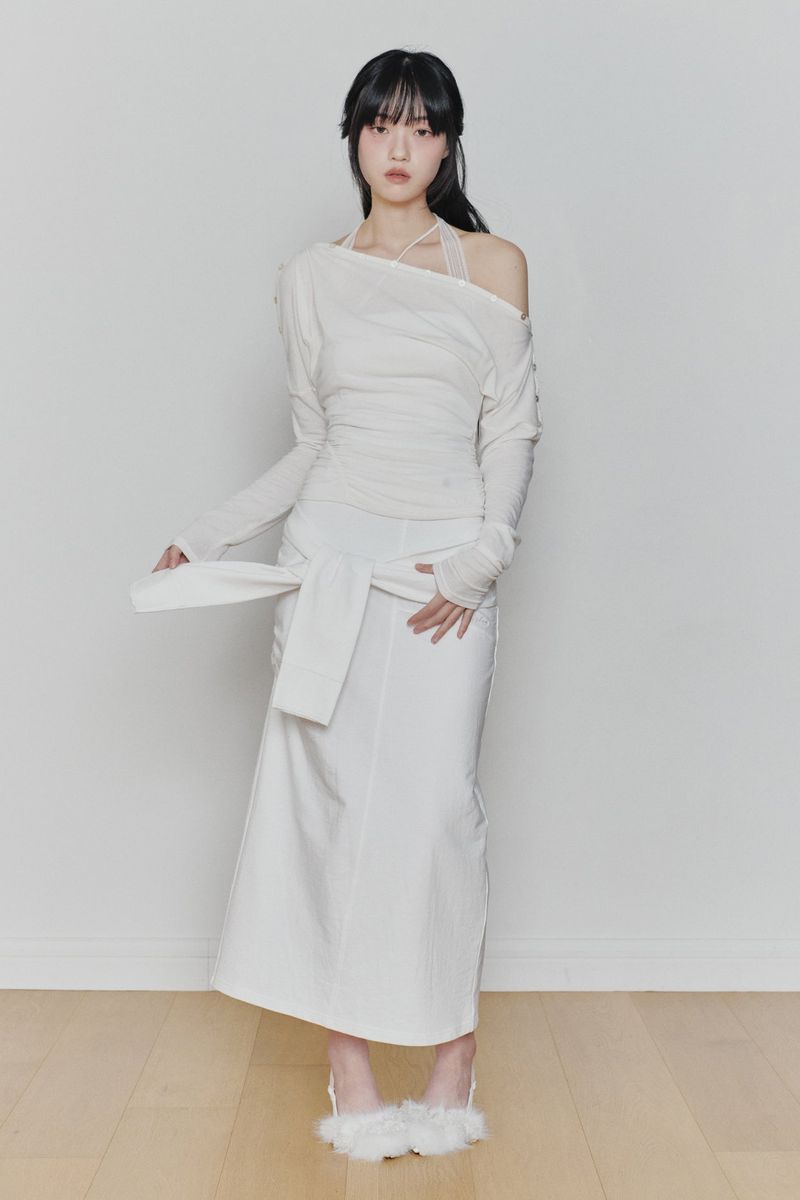TIED LONG SKIRT white
