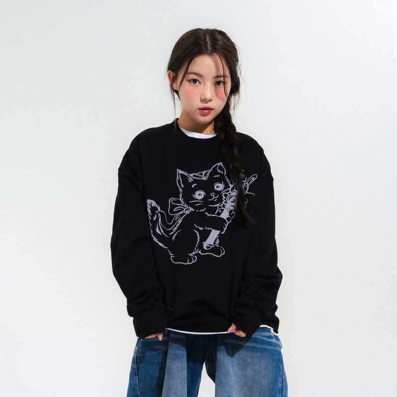 WAND CAT SWEATSHIRTS-BLACK