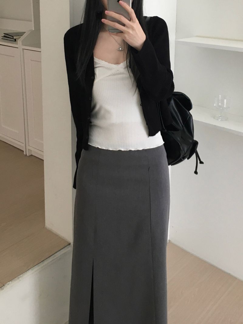 Lower Slit Long Skirt (2 colors)