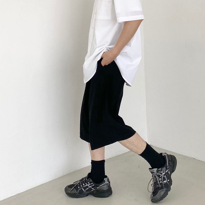 Two tuck wide banding half pants 2C