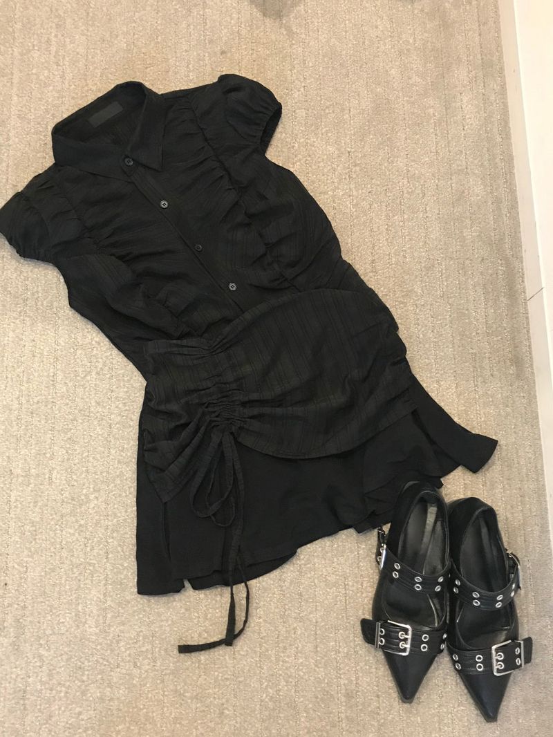 City Class Sheer Shirring HAlf Shirt& Skirt SET 