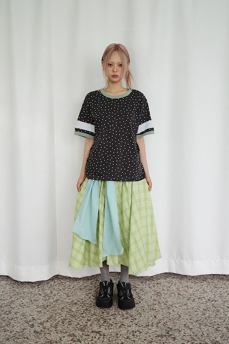 Check Tie Skirt (yellowish green)