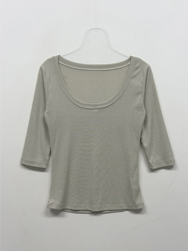 Ribbed Deep U-Neck Crop T-Shirt