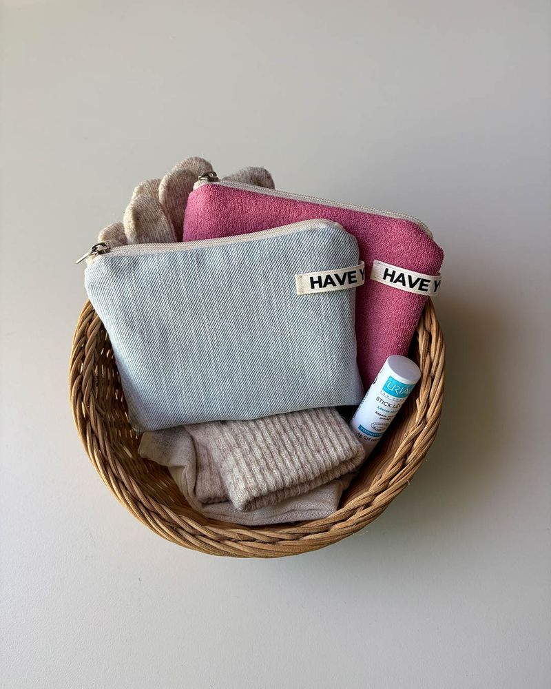 Denim flat pouch - light blue , M size