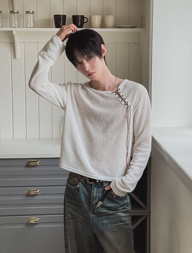 26SS★ [PLAN MADE] Loop Lace-up Boat Neck Knit