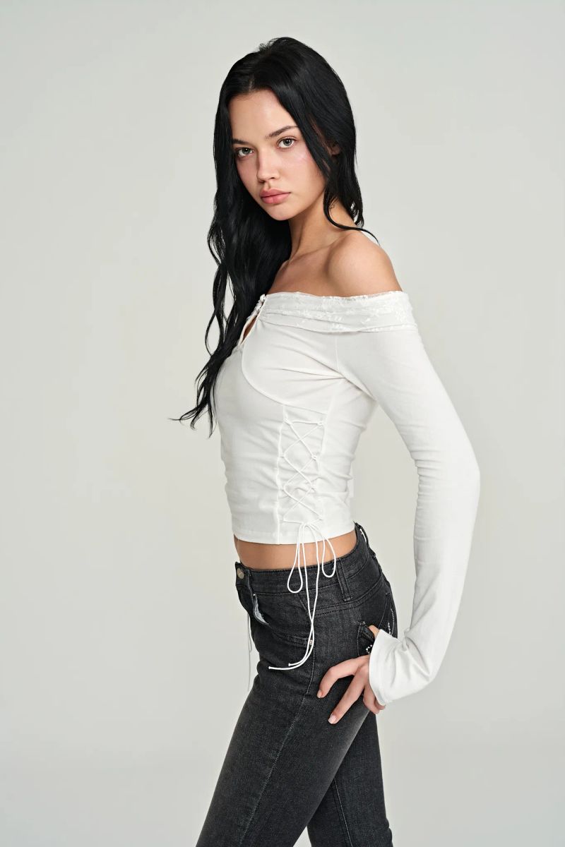 Sandy lace-up top, White