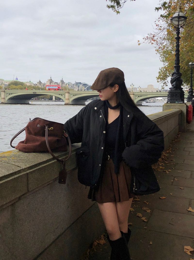 [3color] Mocha, suede pleated miniskirt