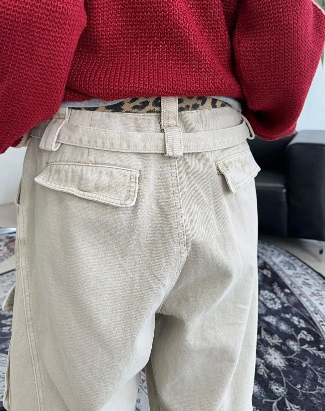 Raven Belted Dyeing Cargo Pants