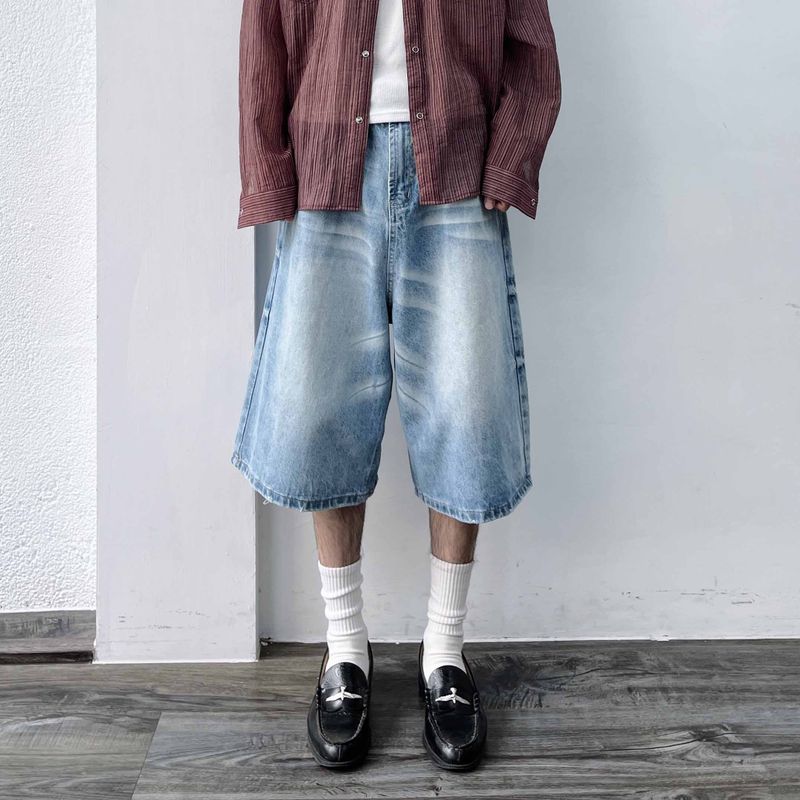 FADE MEET（フェードミート）の「ウォッシュドデニムワイドレッグショーツ（パンツ）」