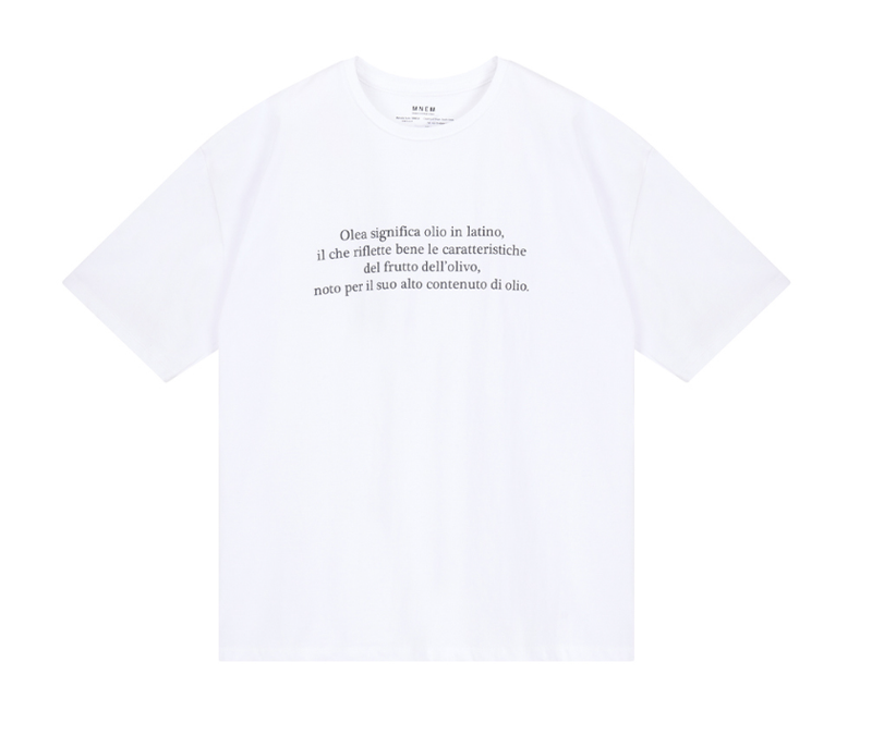 [mnem] olive print oversized t-shirt (white)