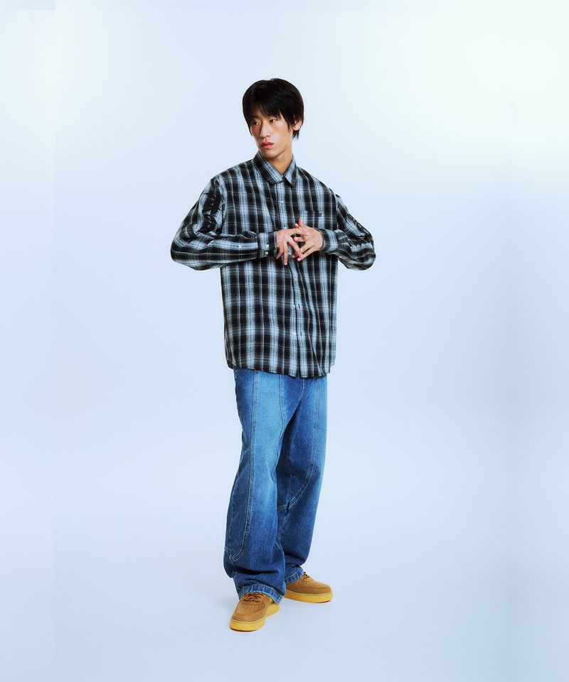 AB EMBROIDERY CHECK SHIRTS (BLACK)