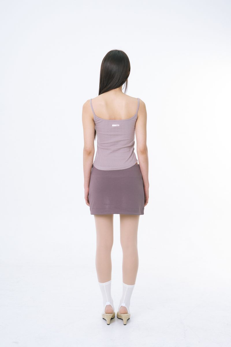 Curved  Lace Trim Mini Skirt (COCOA)