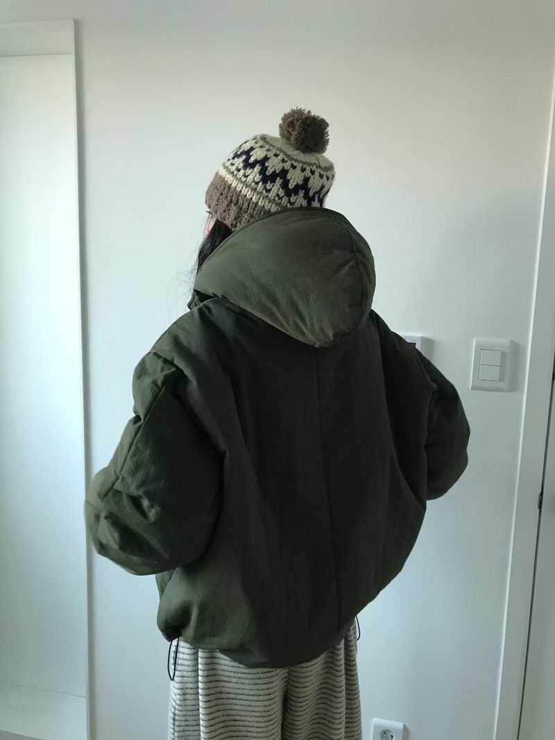 Matte Snap Hooded Padded Jacket (2 Colors)