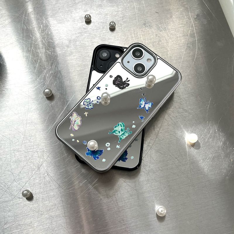 [MADE][Mirror Silver Bumper Case] Butterfly Drawing Mirror Case