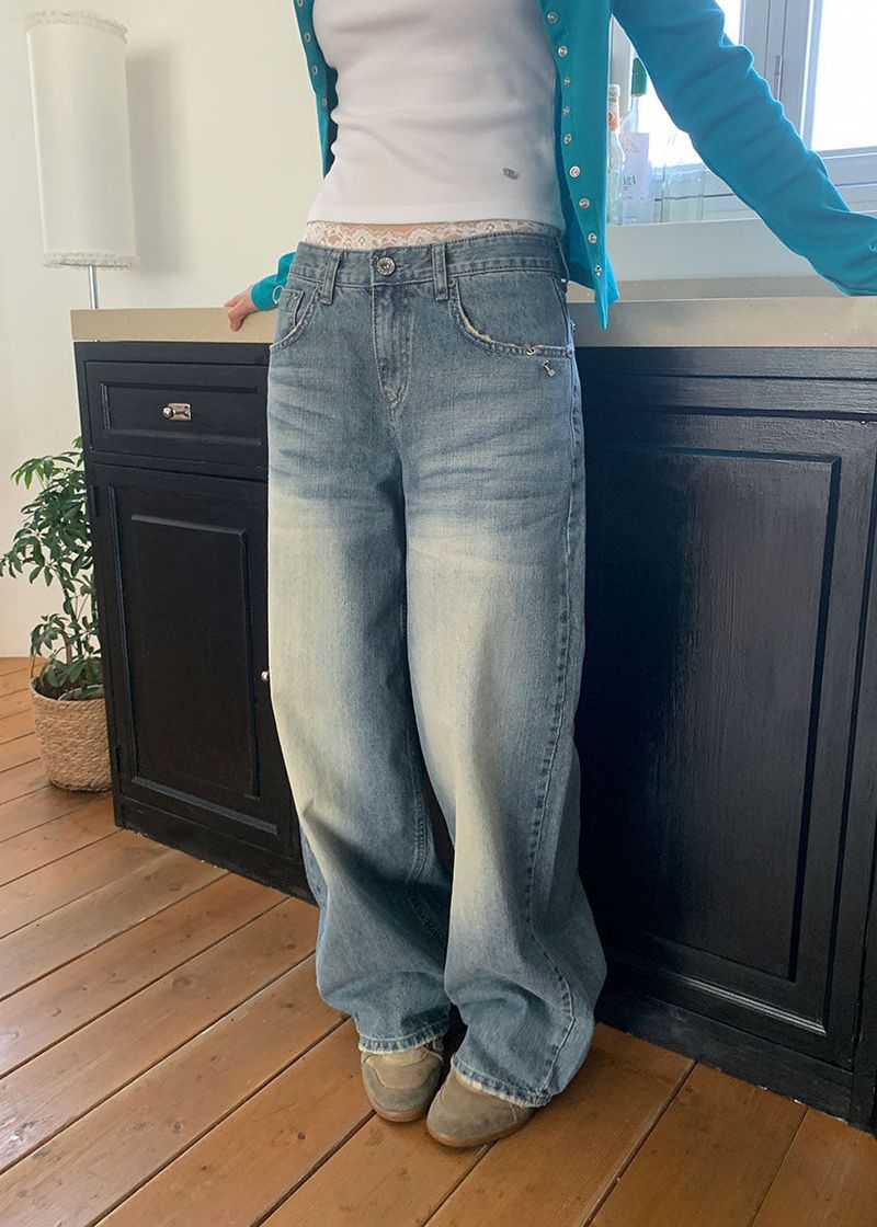 PIERCING WIDE DENIM PANTS (S-L)