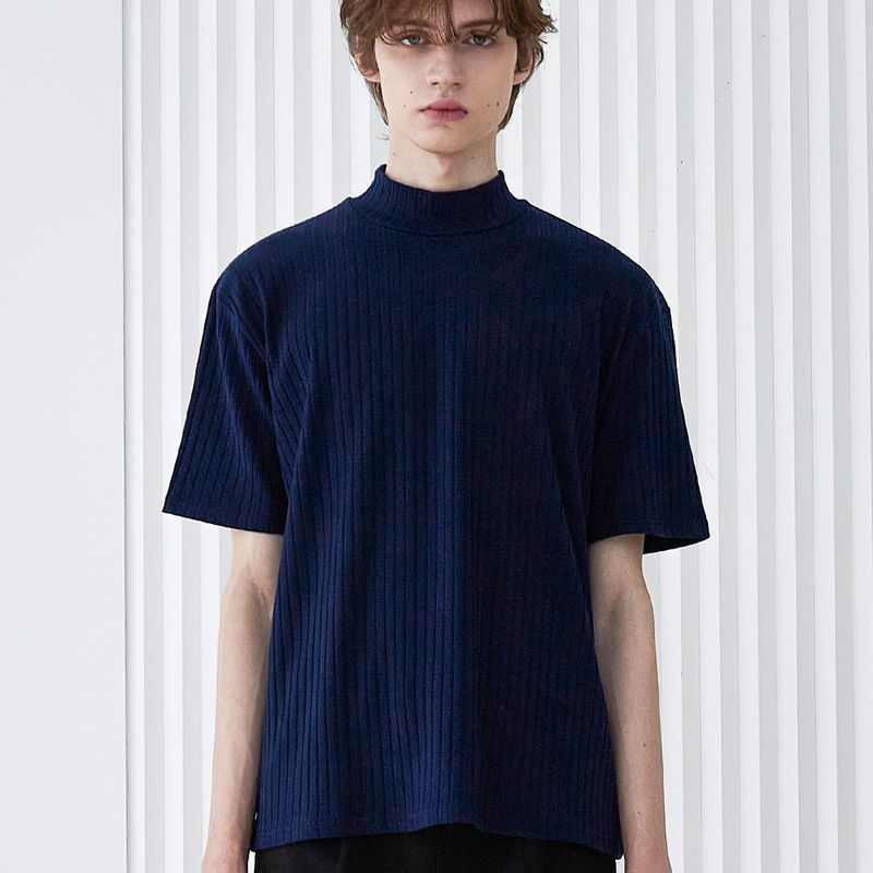 S SY(エスエスワイ)の「RIB MOCK NECK HALF T-SHIRT NAVY(Tops)」