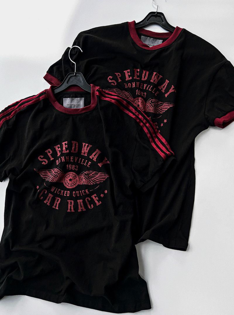 Printing Ringer Track Short Sleeve T-shirt
