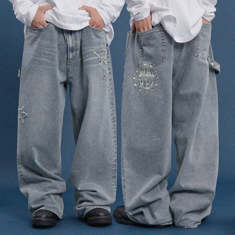 Star Applique Embroidery Denim Pants