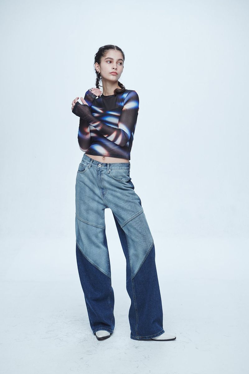Hyper Brush Washing Wide Denim Pants Blue