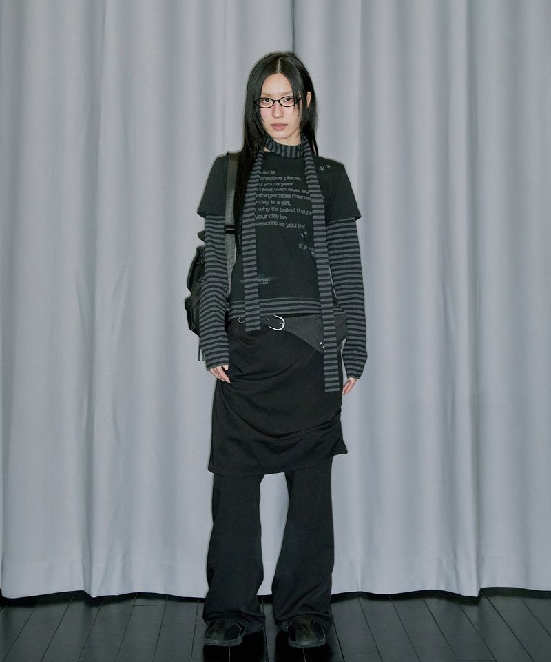 Layered Stripe Muffler Set Long Sleeve - BLACK