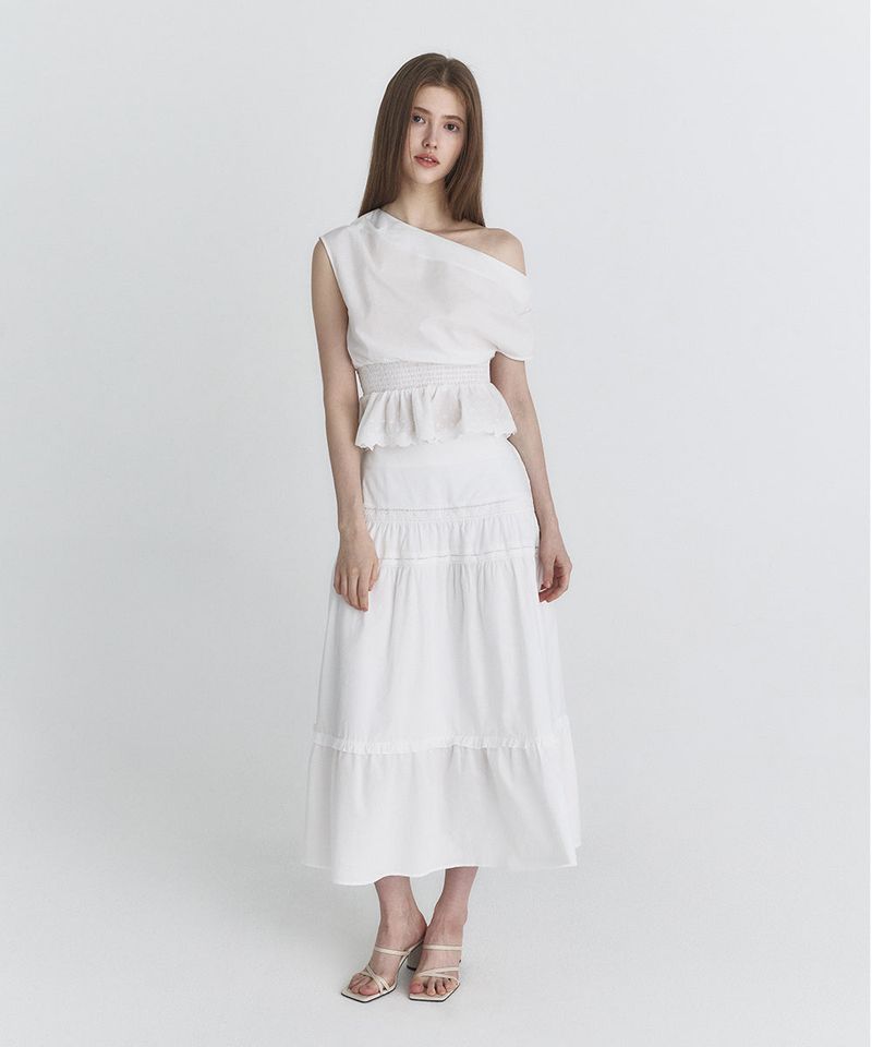 Not your rose（ノットユアローズ）の「Lace tiered long skirt (Ivory)（Skirts）」