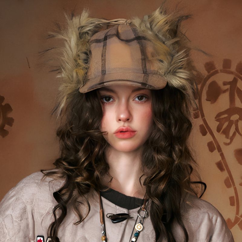 Check Fleece Ear-flap Winter Cap