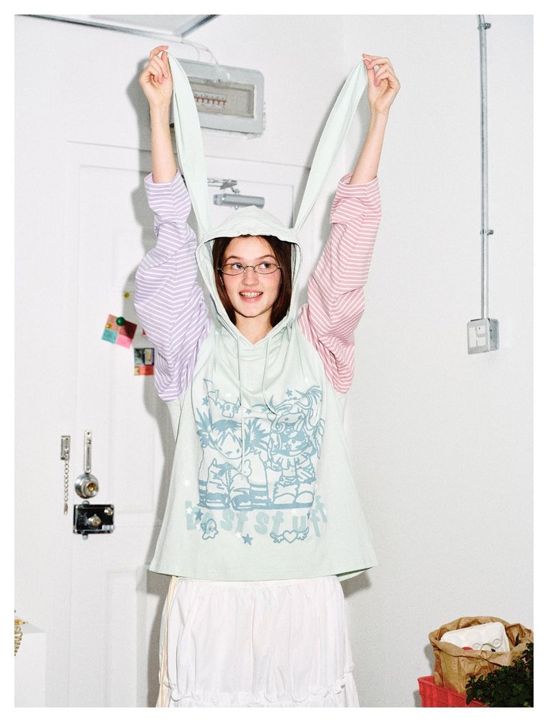 Color Stripe Rabbit Hoodie