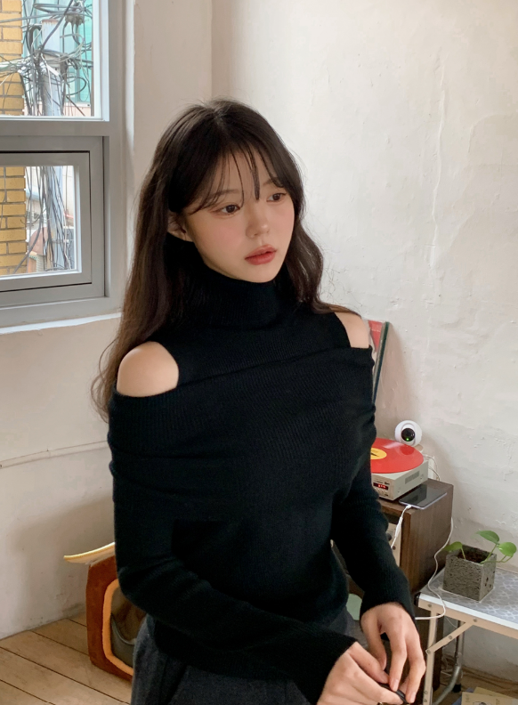 #Turtle Neck & Off Shoulder Layered Rib Knit (3color)