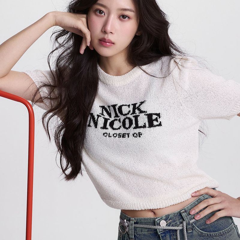 NICK&NICOLE(ニック&ニコール)の「NICOLE CLOSET SHRRING HALF KNIT_CREAM(Tops)」
