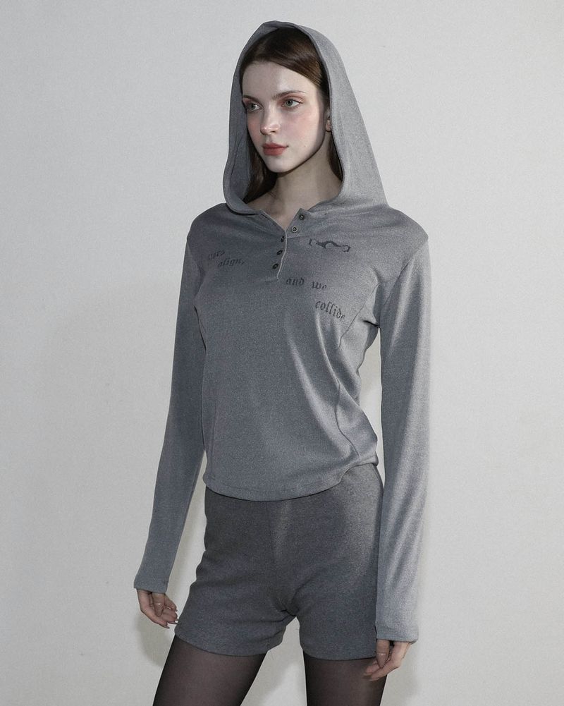 MagoRen SEOUL(マゴレン ソウル)の「Stars Slim Fit Hooded Long Sleeve Melange Gray(Tops)」