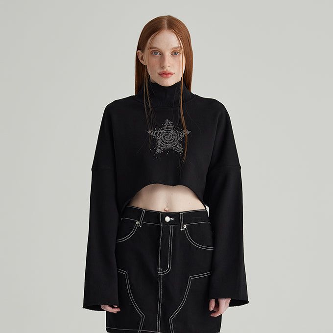 ANDTHEOTHER(アンドジアザー)の「BLACK TURTLENECK CROP SWEATSHIRT(Tops)」