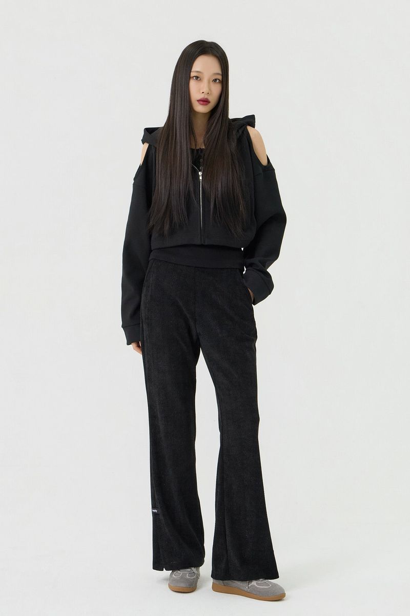 Shoulder Cutout Crop Hooded Zip-Up, Black