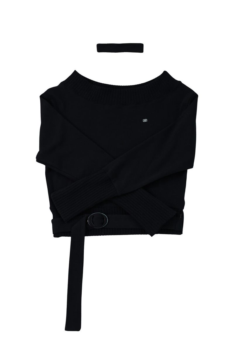 [ID] Logo Off-Shoulder Sweatshirt (Choker Set) (Black)