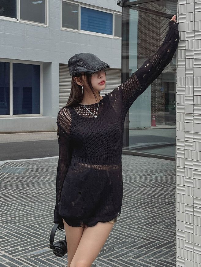 Luffy Openwork Damage Long Knit