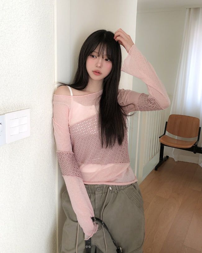 ULAN(ユレン)の「Poria Diagonal Mix Boat Neck Knit(Tops)」