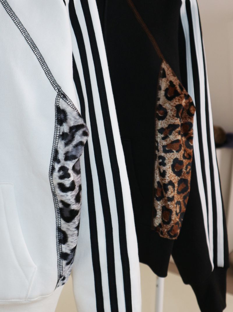 Kai Leopard Coloring Two Lines Cropped Napping Hood Zip-Up (Napping Lining)