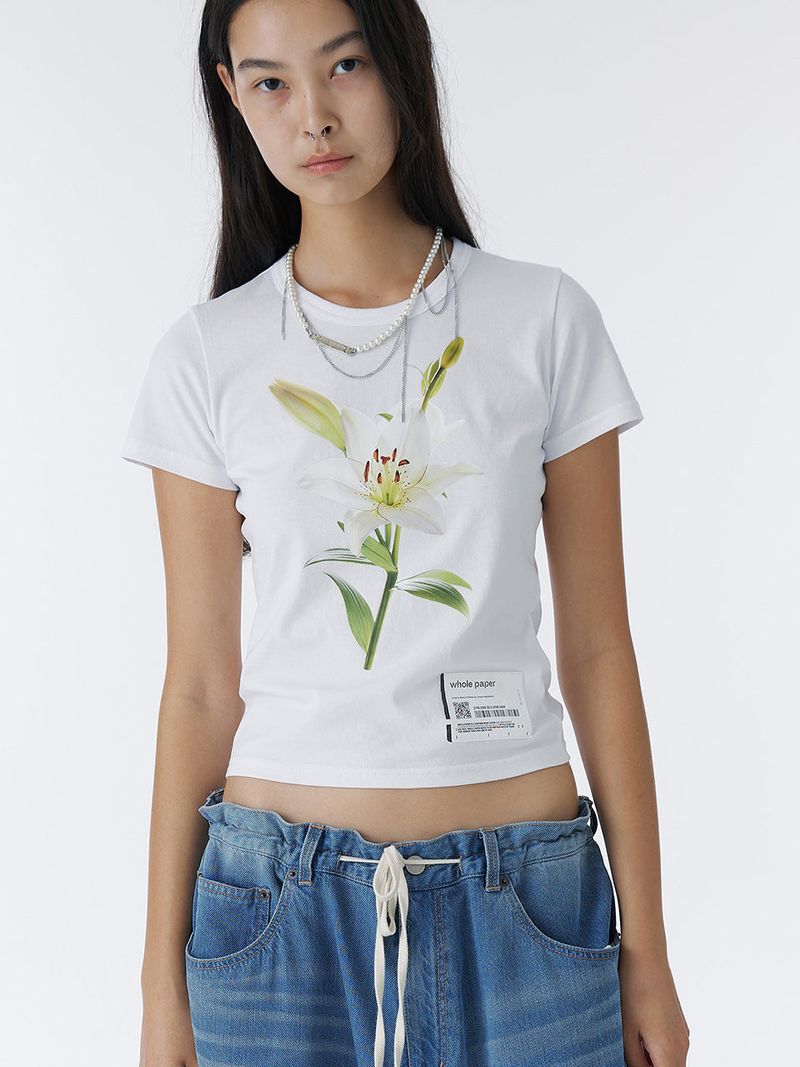 WHOLE PAPER（ホールペーパー）の「FLOWER CROP TOP (WHITE)（Tops）」