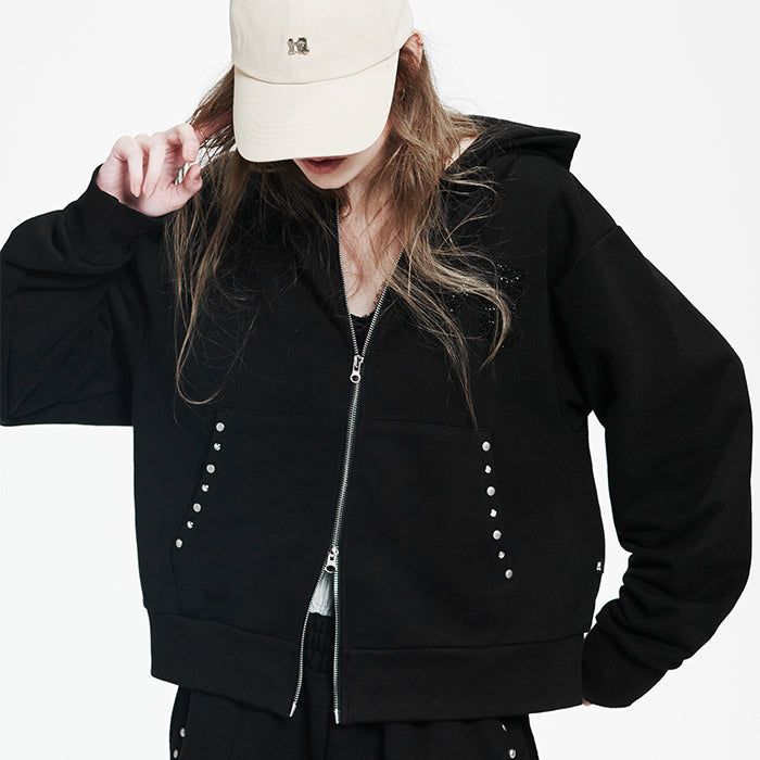Holy Symbol Oversized hooded zip-up_BLACK