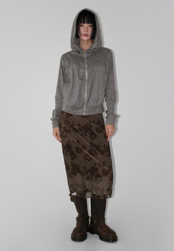 SHIRRING HIGH NECK ZIP-UP