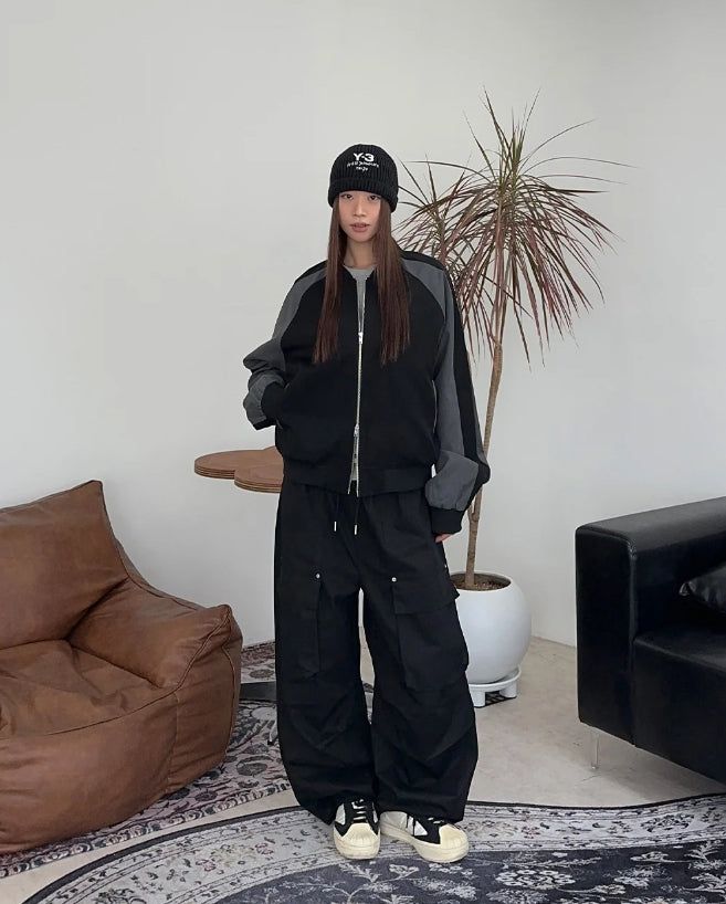 Veil crop color matching blouson