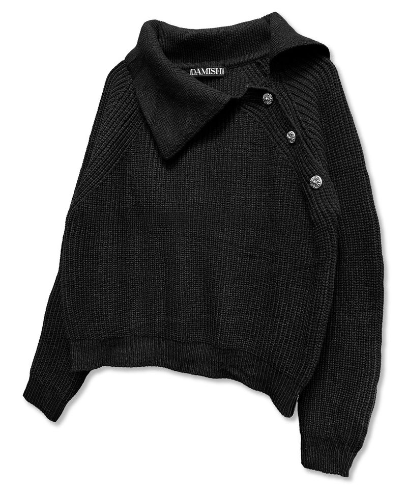 DAMISH（ダミッシュ）の「オブリークカラークロスボタンニット_ブラック（トップス）」