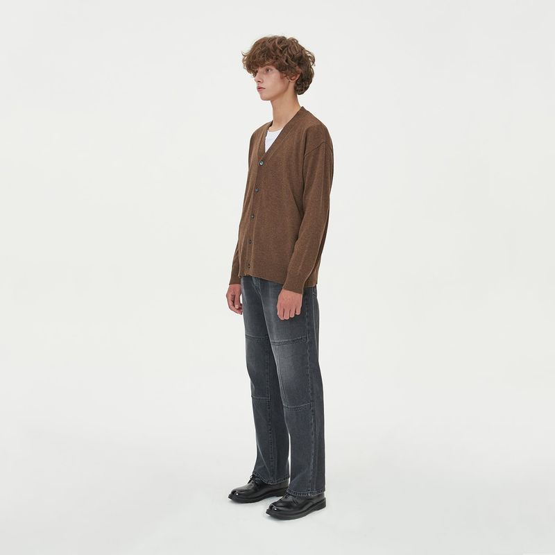 LAMBSWOOL V NECK CARDIGAN_BROWN