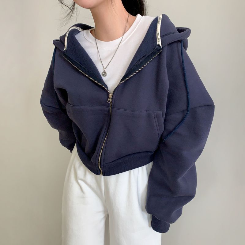 [Bellide made] embroidery napping hood zip-up