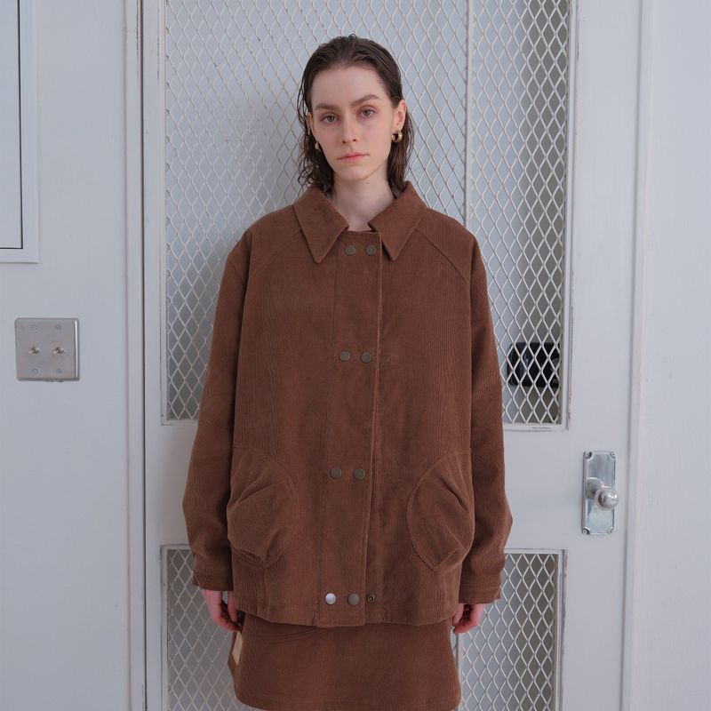 Brown Corduroy Double Button Jacket