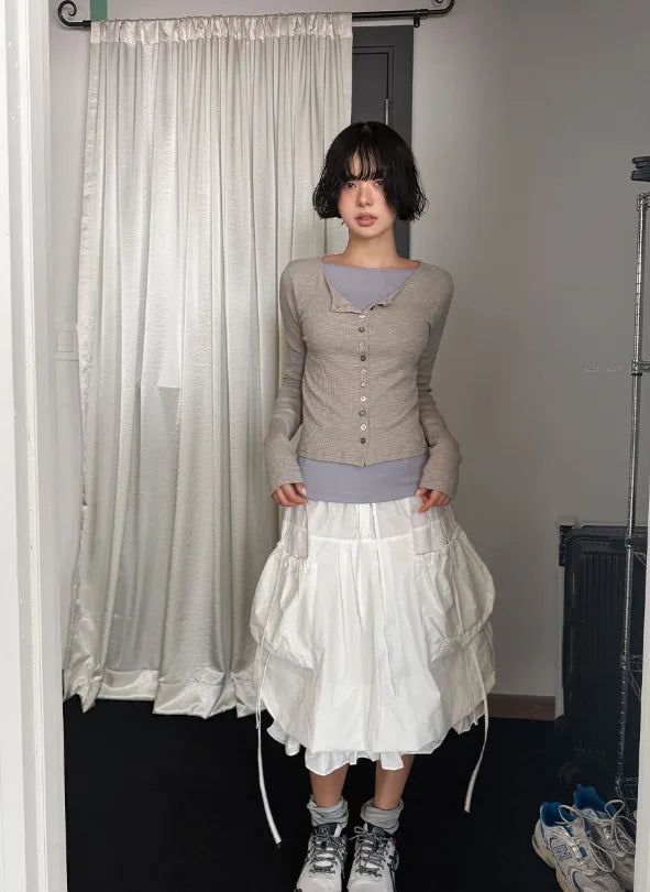 COLOR BUTTON RIBBED CARDIGAN
