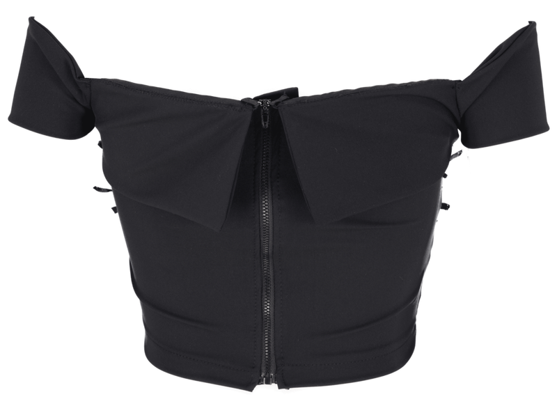 [Seow] Flap mesh ribbon top, black