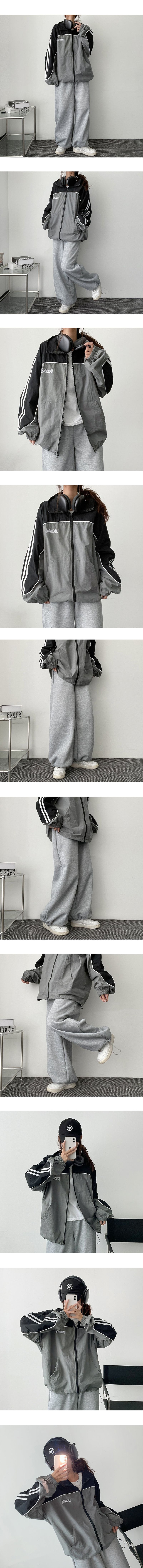 Wild Line Color Arrangement Track String Zip-Up Jumper