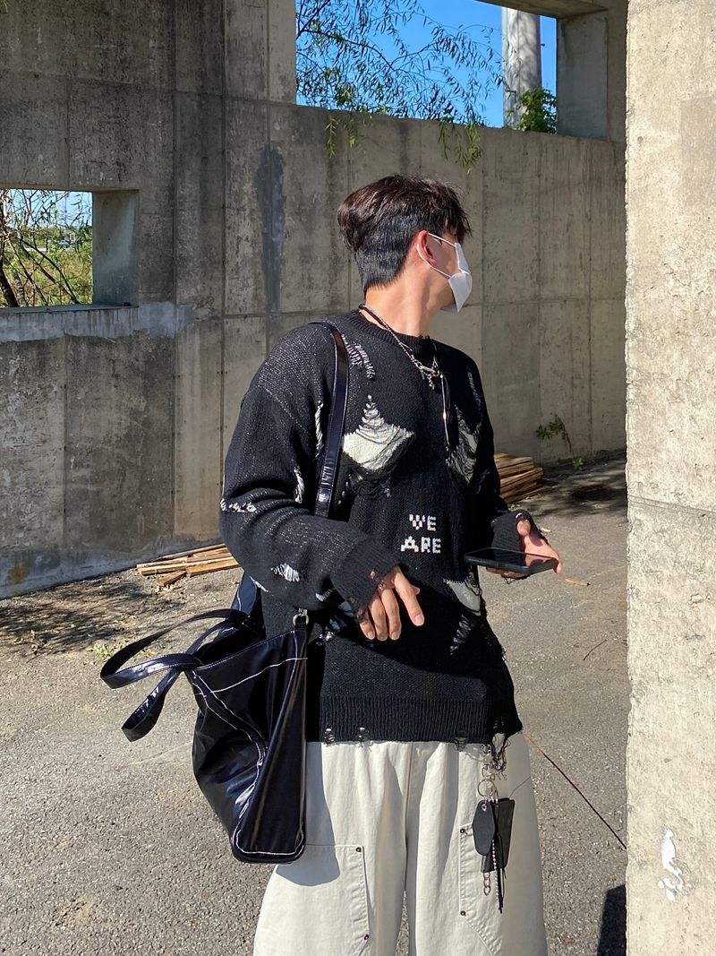 Star Damage Long Sleeves Knit (3color)