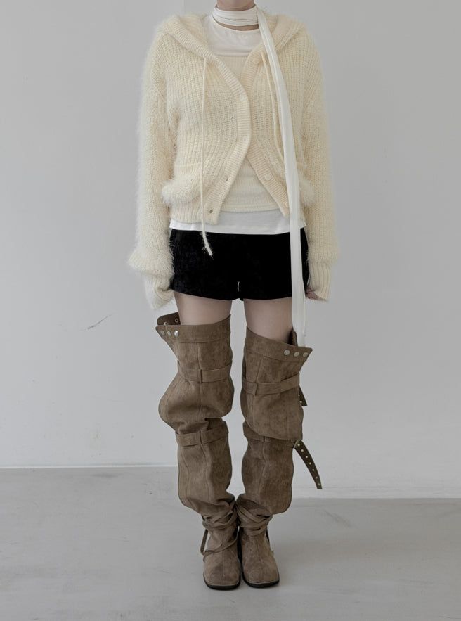 Baron Knit Button Fur Hooded Cardigan