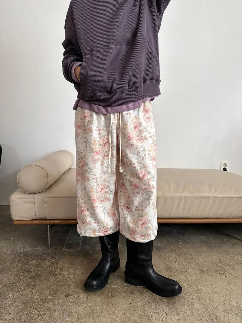 floral sweat crop pants